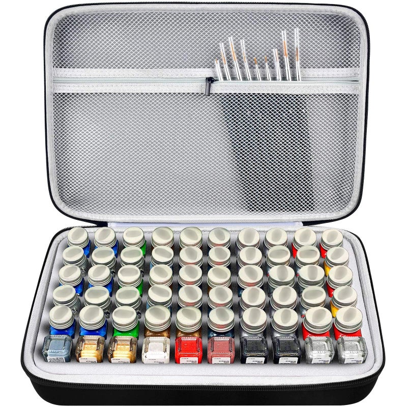 ALKOO Model Paint Storage Case for Testors Paint Set, Paints Organizer Carrying Bag Holds 60 Bottles with 9 Fine Detail Miniatures Brushes, Enamel Container, Drawing Ink Holder-Box Only (Grey) - Image 1